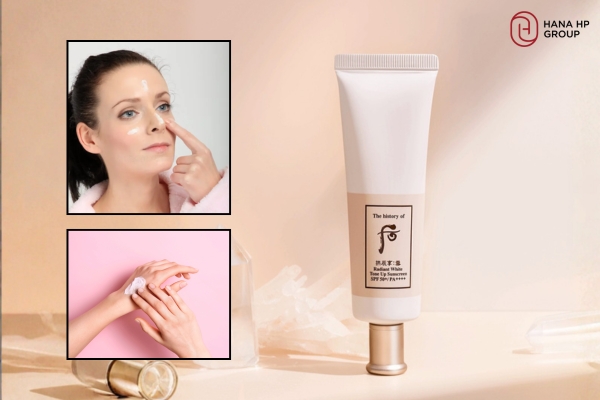 Kem chống nắng Whoo trắng có kết cấu dạng lotion mềm mịn, dễ tán trên da