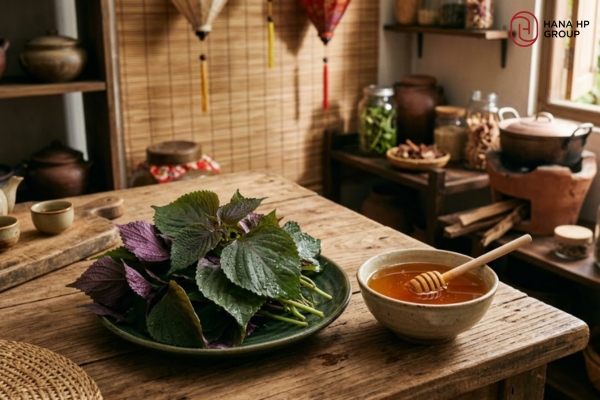 Lá tía tô đắp mặt